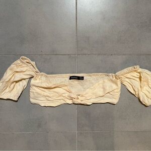 Boohoo Cream Puff Sleeve Crop Blouse